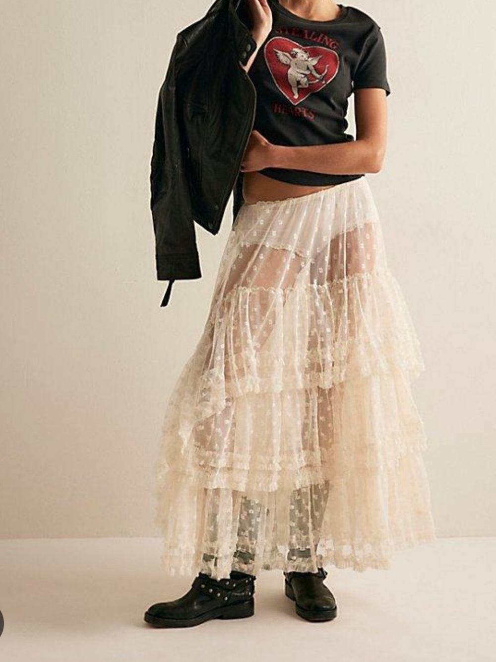 Free People Don't Let Me Go Half Slip Lace Tulle Ruffles Sheer Skirt XS - Picture 2 of 8